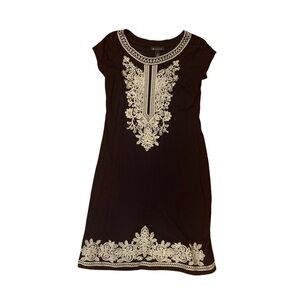 INC Black Dress with Cream Embroidery